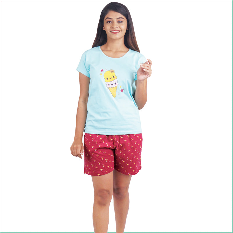 Cotton T shirt and shorts set, night shorts set