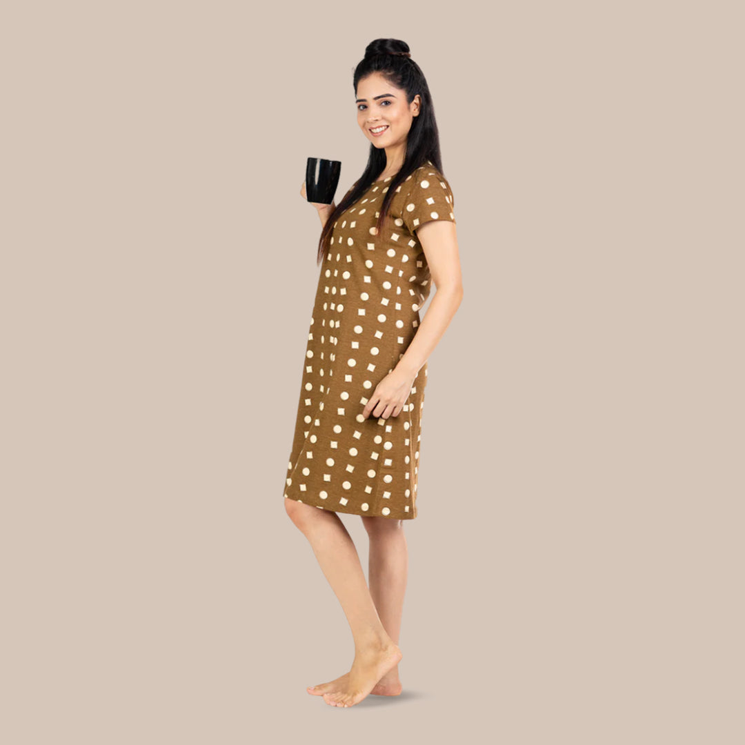Shop Brown Cotton Knee-Length Short Nighty For Women At Youthiconz –  YouthIconz