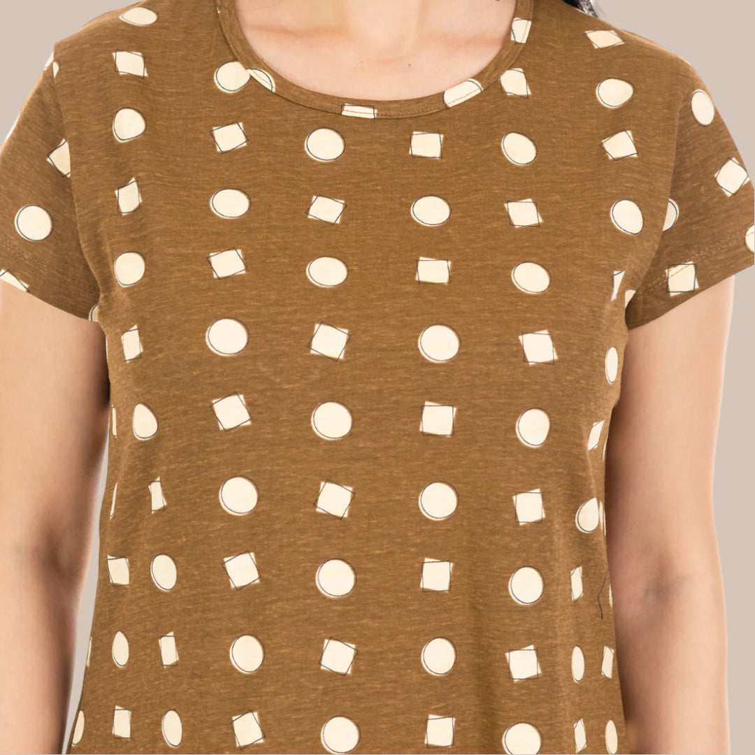 Cotton Knee Length Short Nightdress - Brown