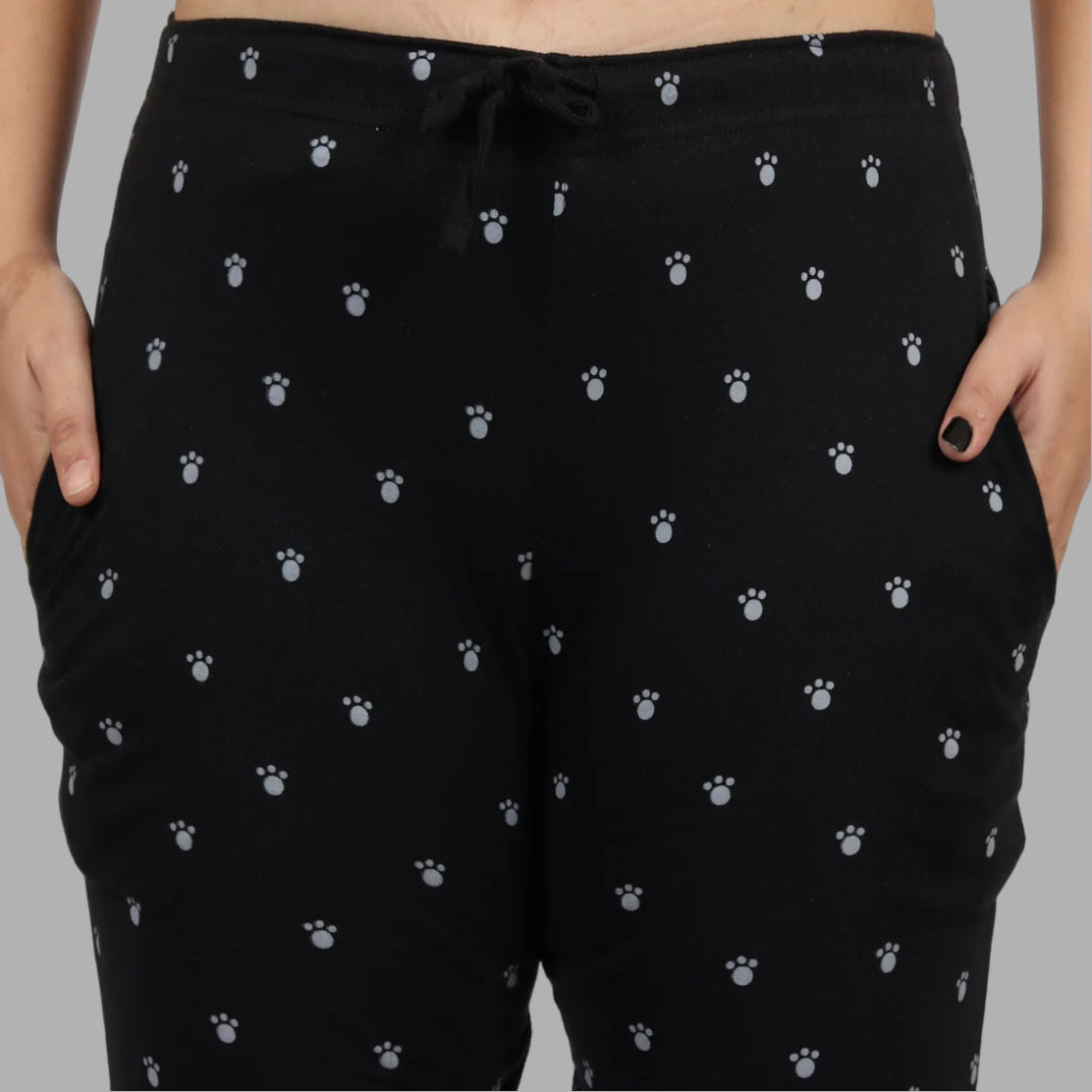 Cotton Black Printed Night Pyjama