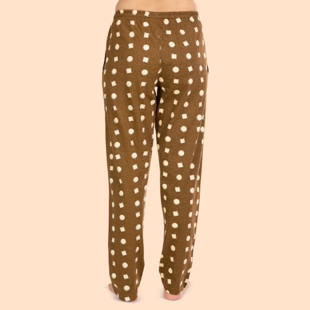 Brown Cotton Printed Pajama