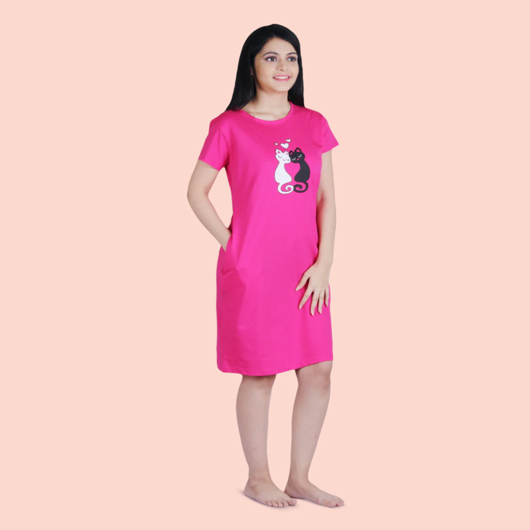 Cotton Knee Length T-Shirt Dress - Pink