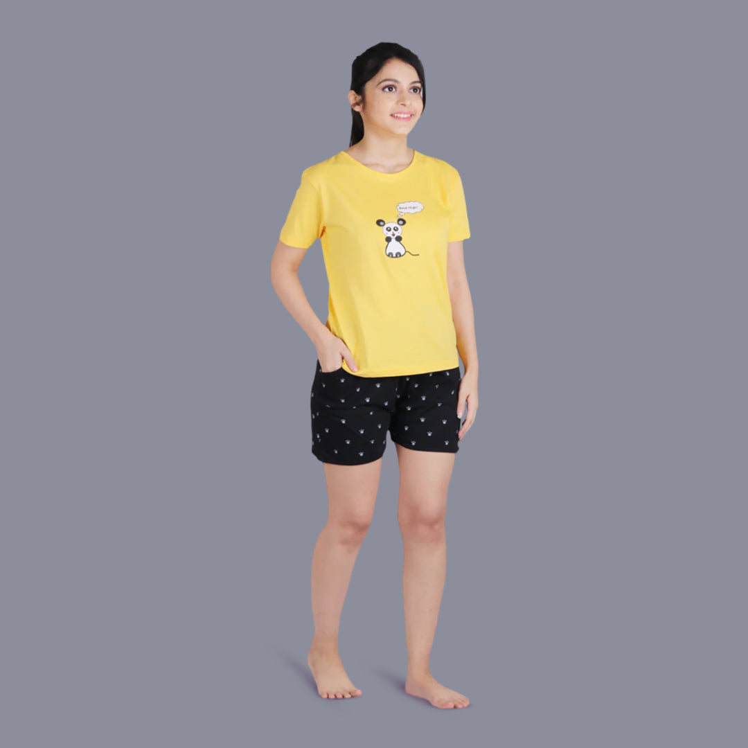 Cotton Printed Mini Night Shorts Set