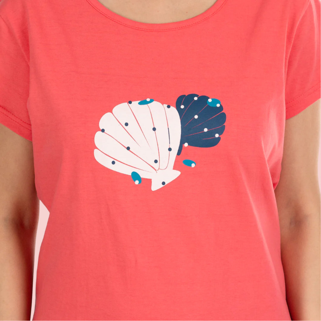 Cotton Printed Night Shorts Set - Coral & Navy Blue