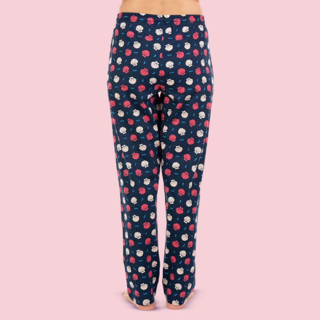 Navy Blue Cotton Printed Pajama