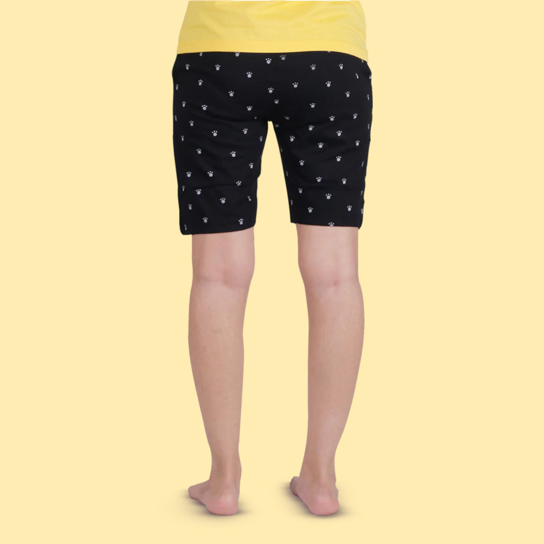 Cotton Printed Night Shorts Black and Grey