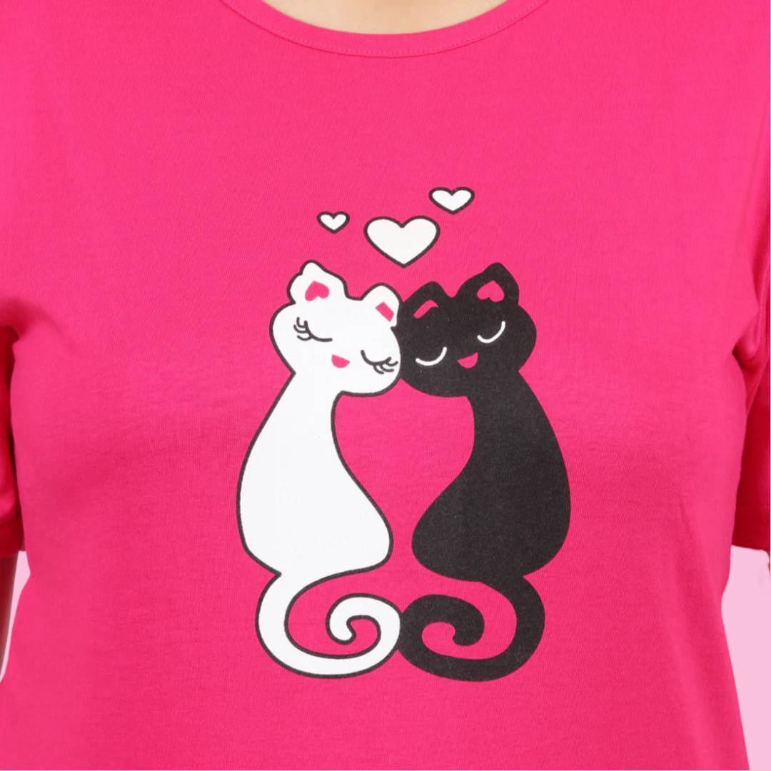 Cotton Night Suit Pajama Set - Pink and Black