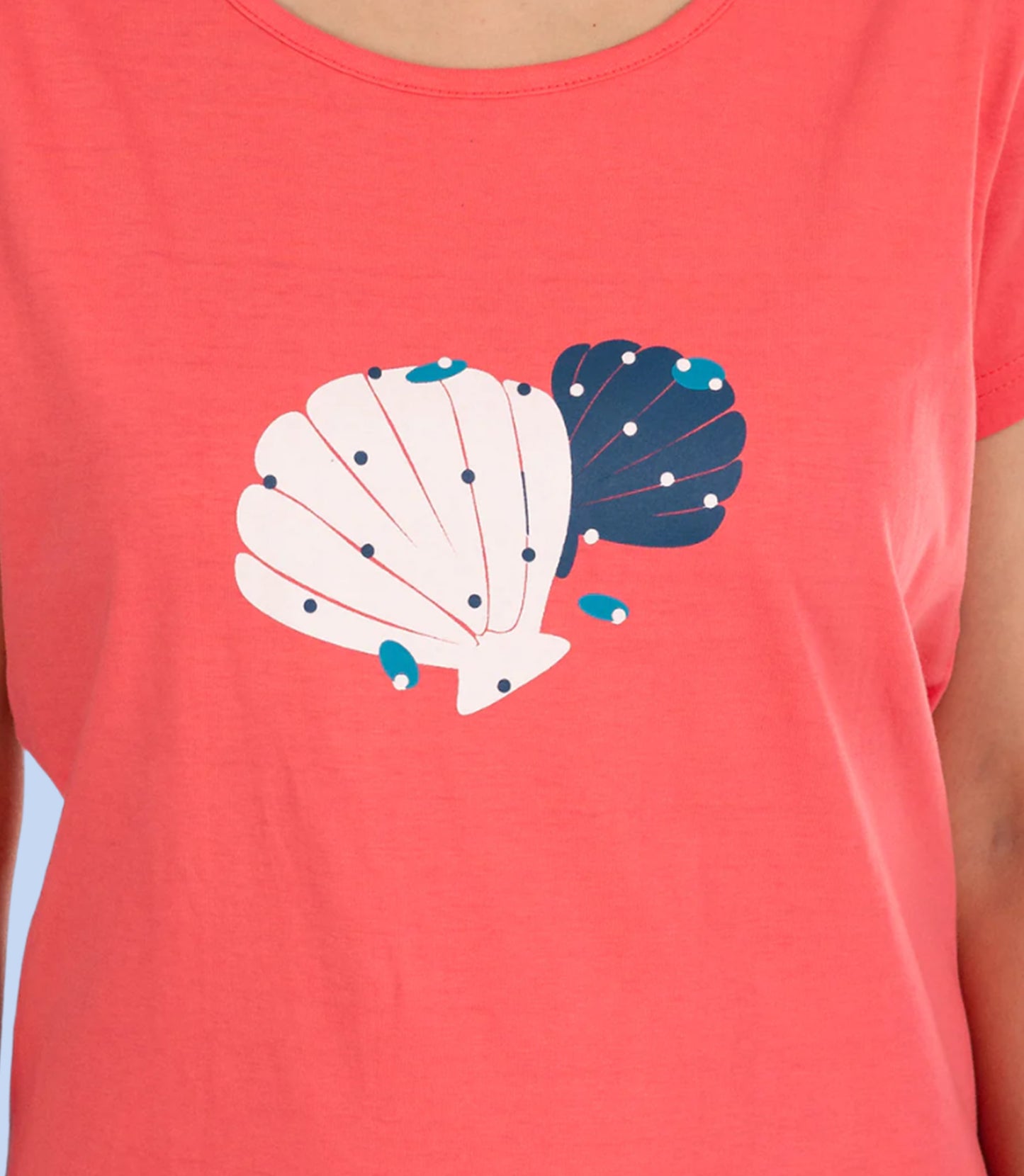 Cotton Night Suit Pyjama Set- Coral & Navy Blue
