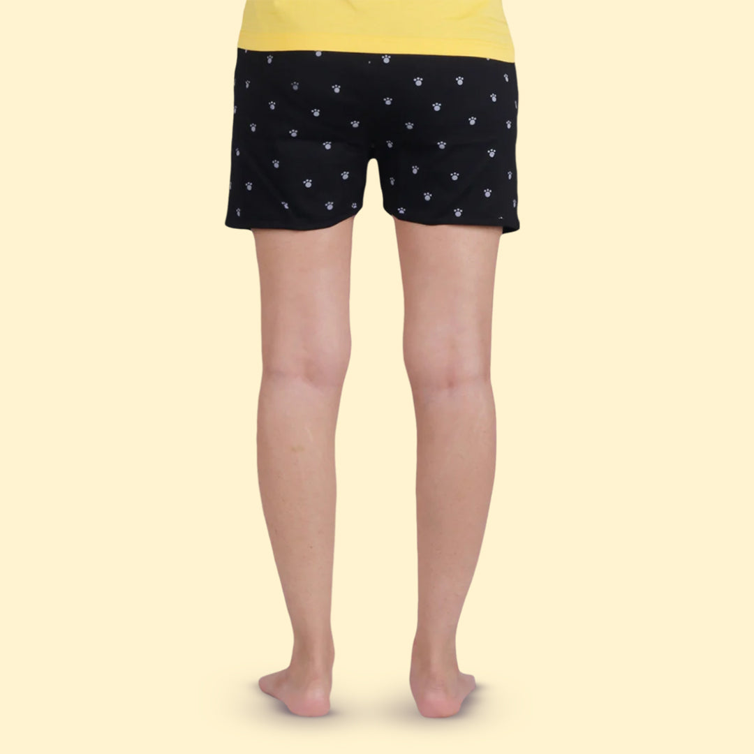 Cotton Black Pug Printed Mini Shorts