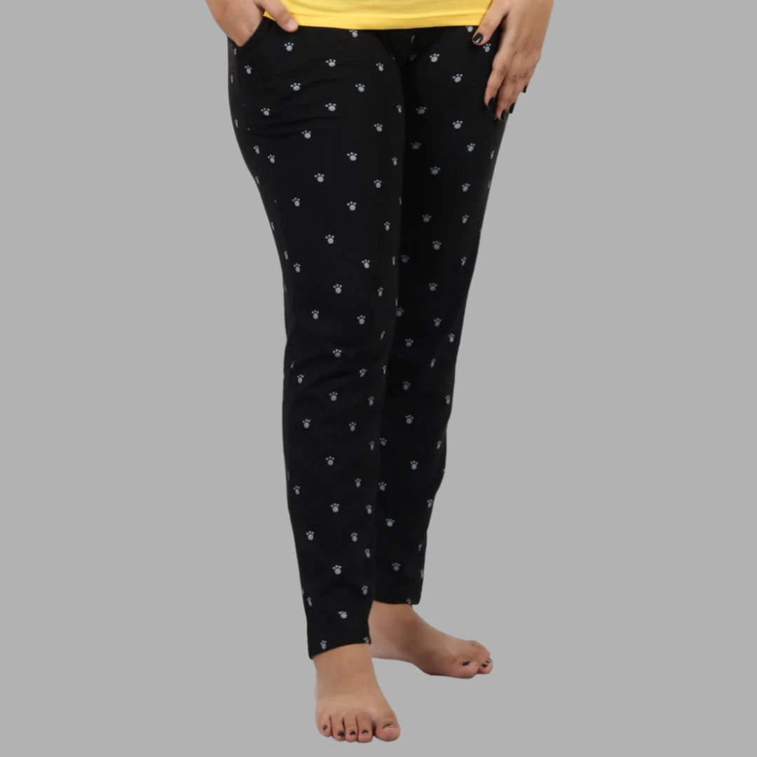 Cotton Black Printed Night Pyjama