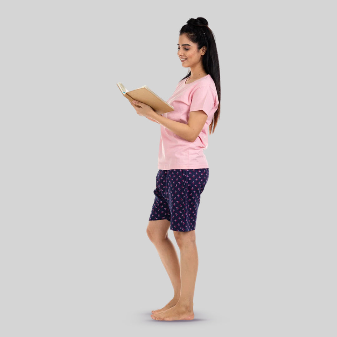 Navy Blue Cotton Night Shorts