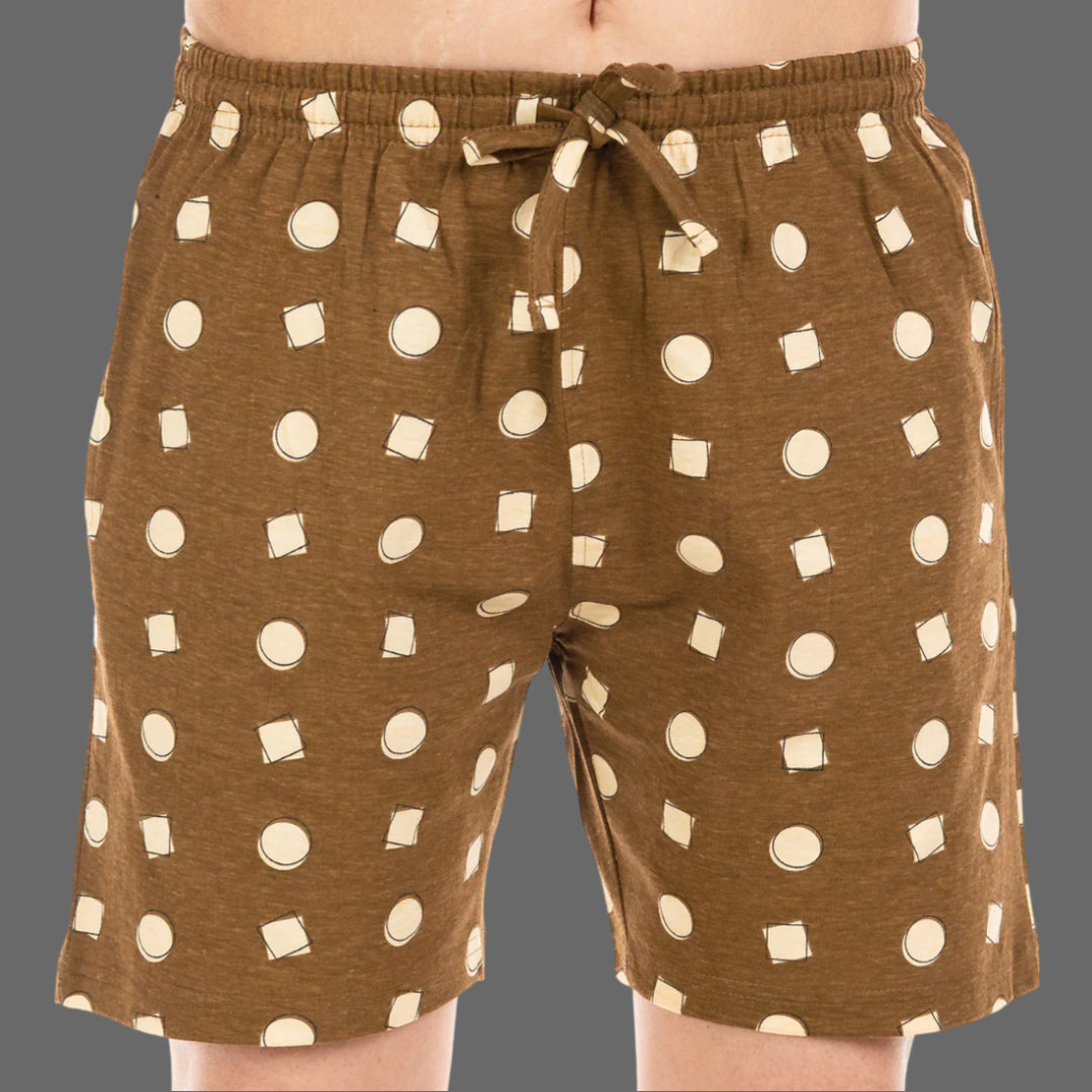 Cotton Printed Night Shorts Set -  Black & Brown