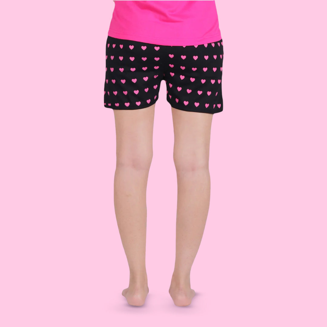 Cotton Black Heart Printed Mini Shorts