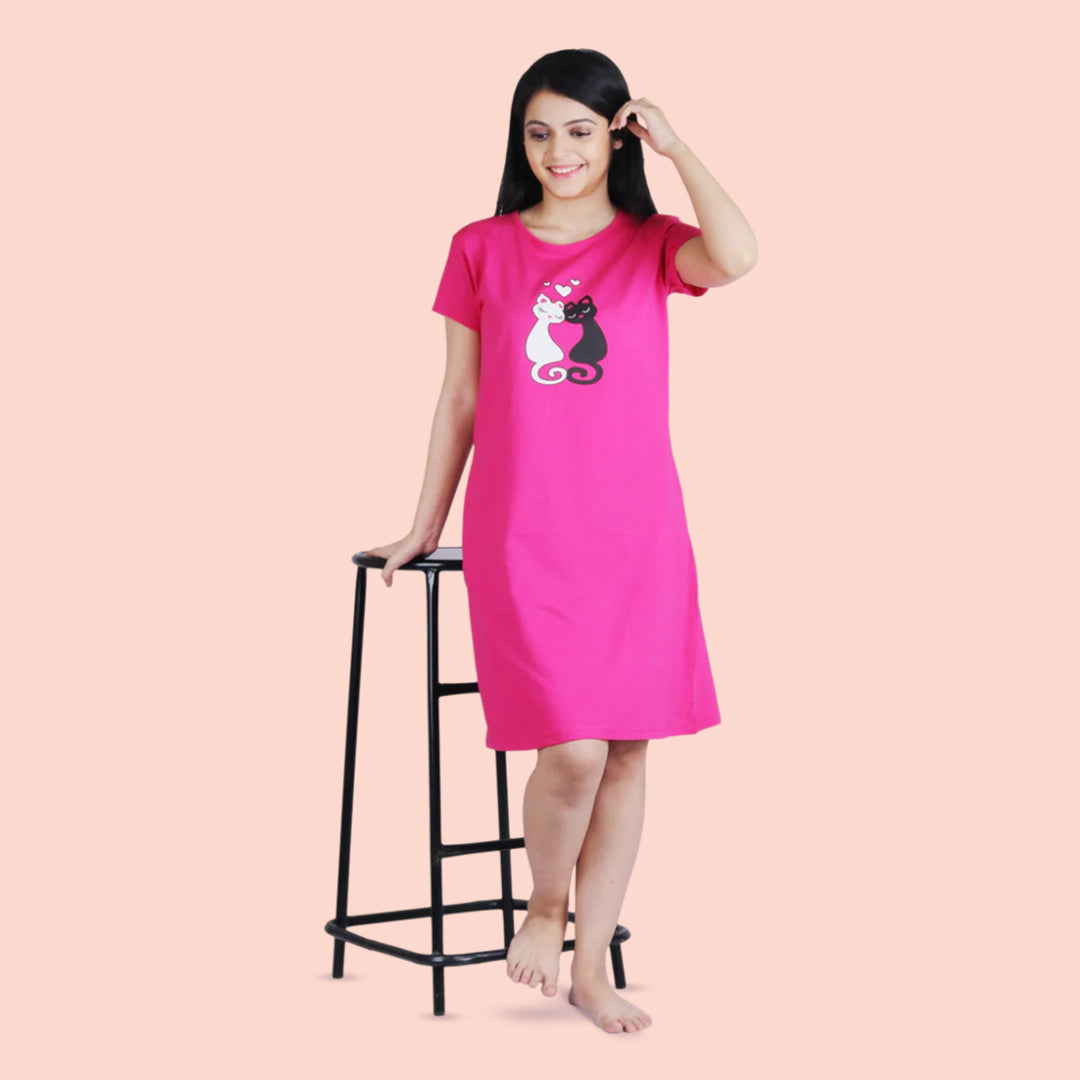 Cotton Knee Length T-Shirt Dress - Pink
