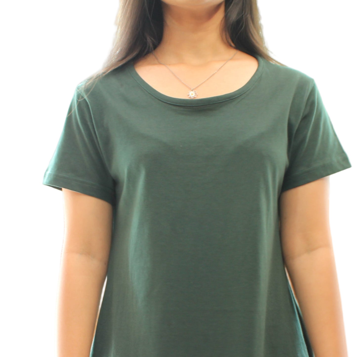 Close up view of bottle green color t shirt dress