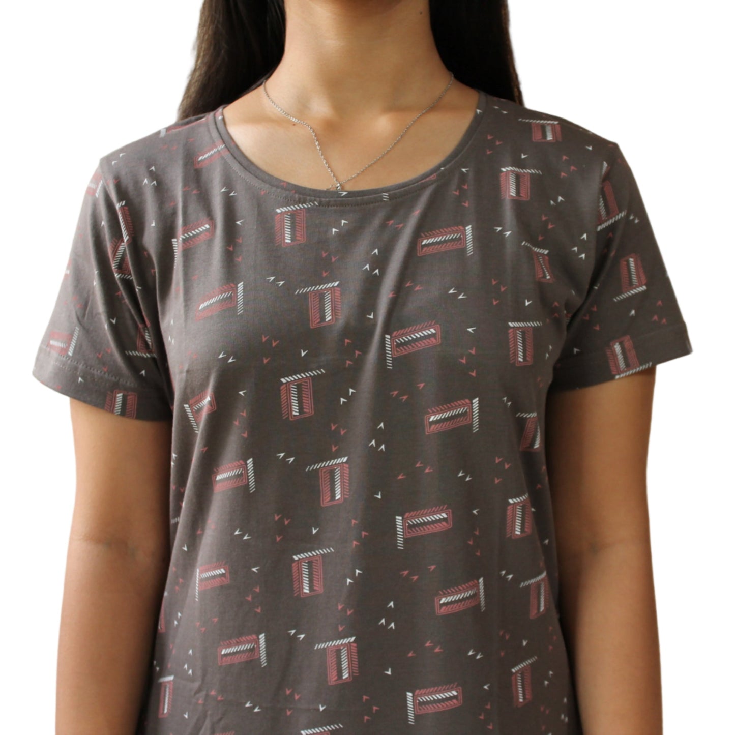 close-up view of cotton grey color printed short nighty