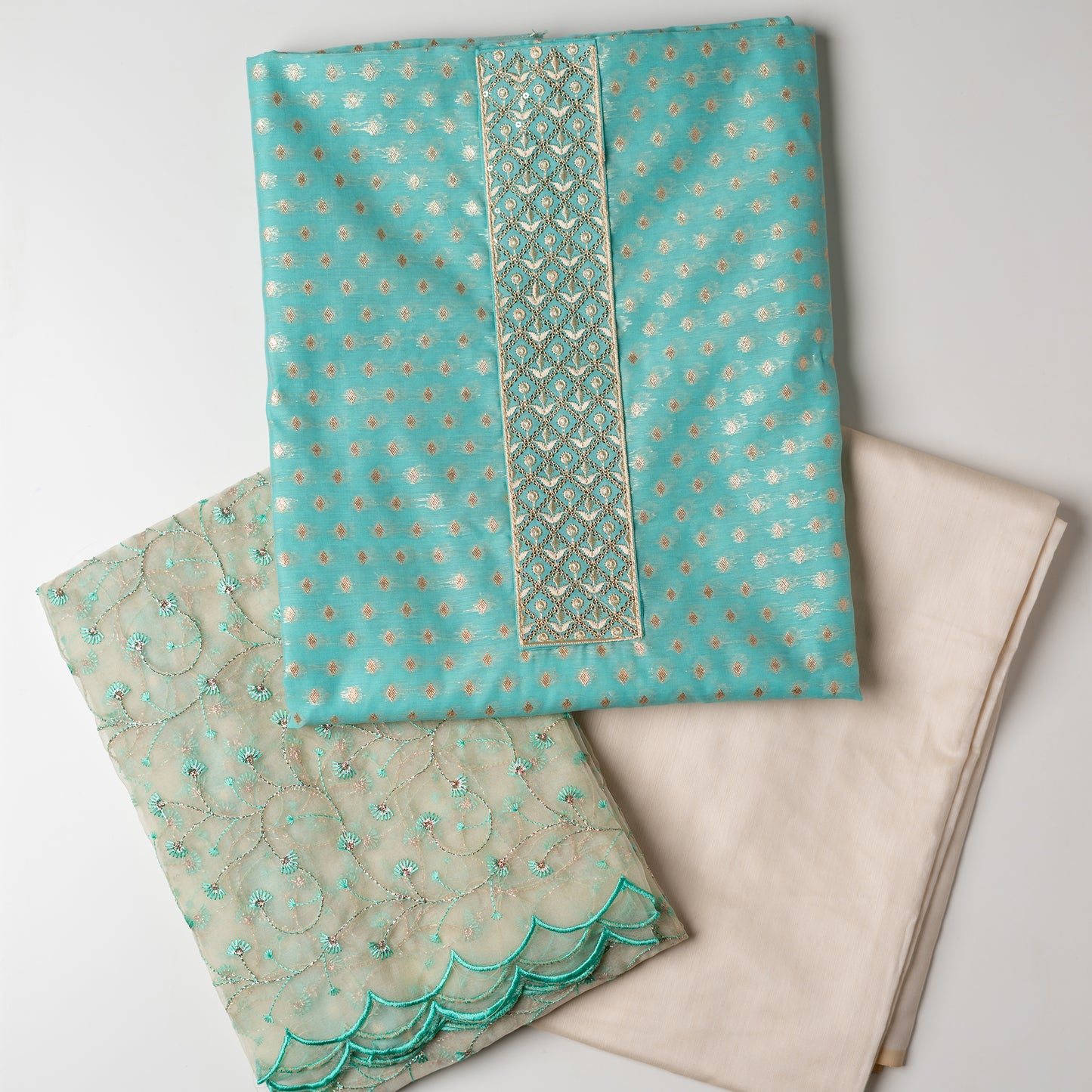 chanderi silk blue color untitched dress material for women