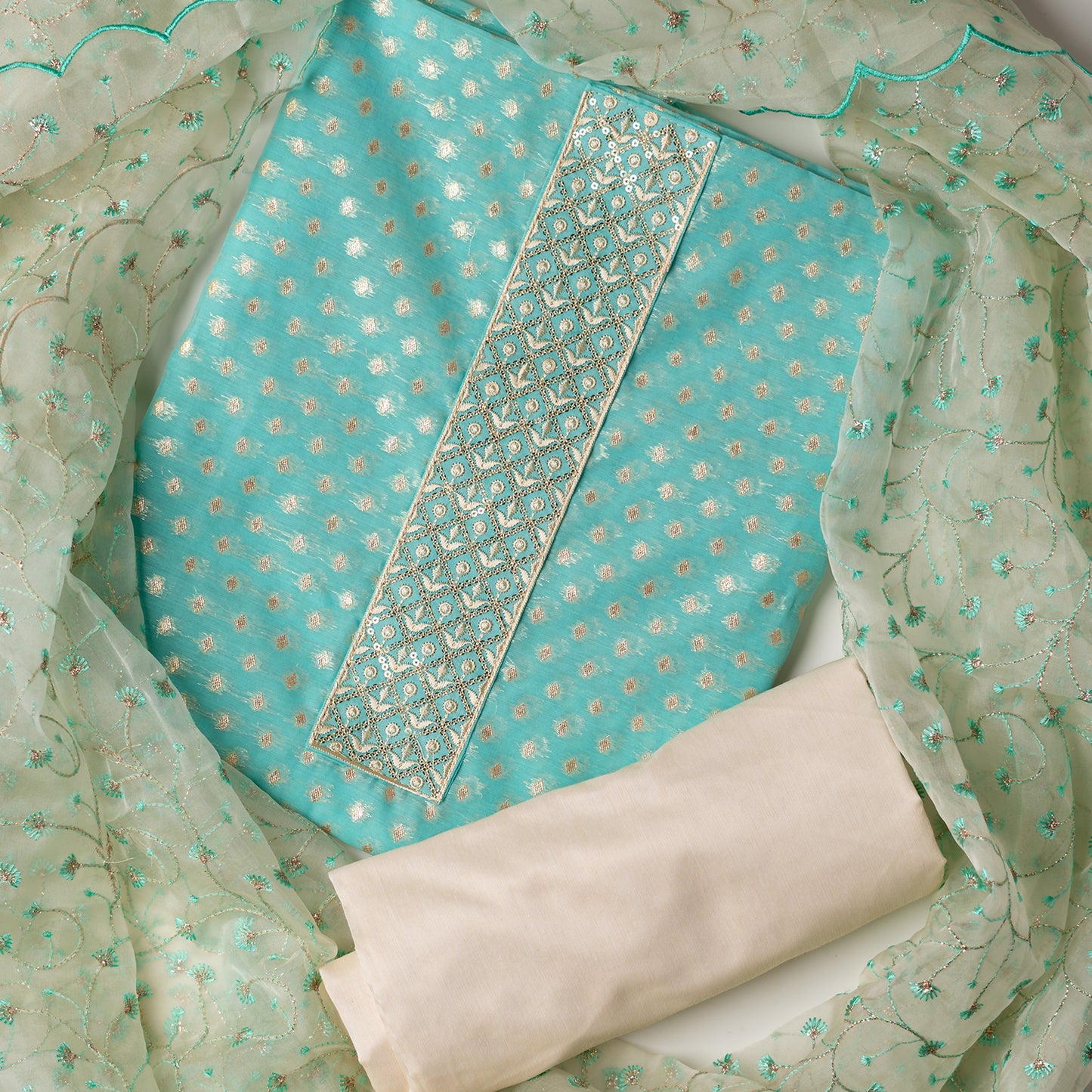 light blue color chanderi silk dress material perfect as office and party wear