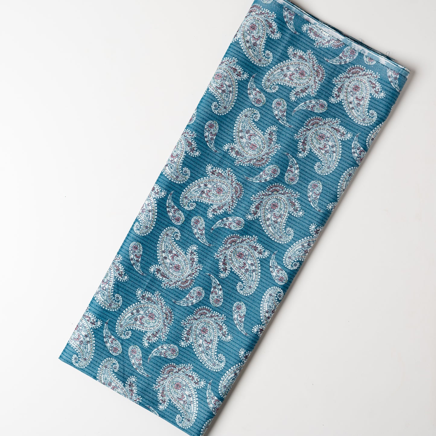 light blue printed fabric with foil print