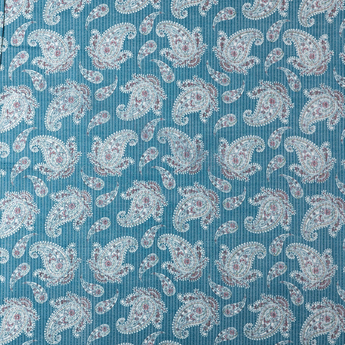 light blue printed fabric with foil print
