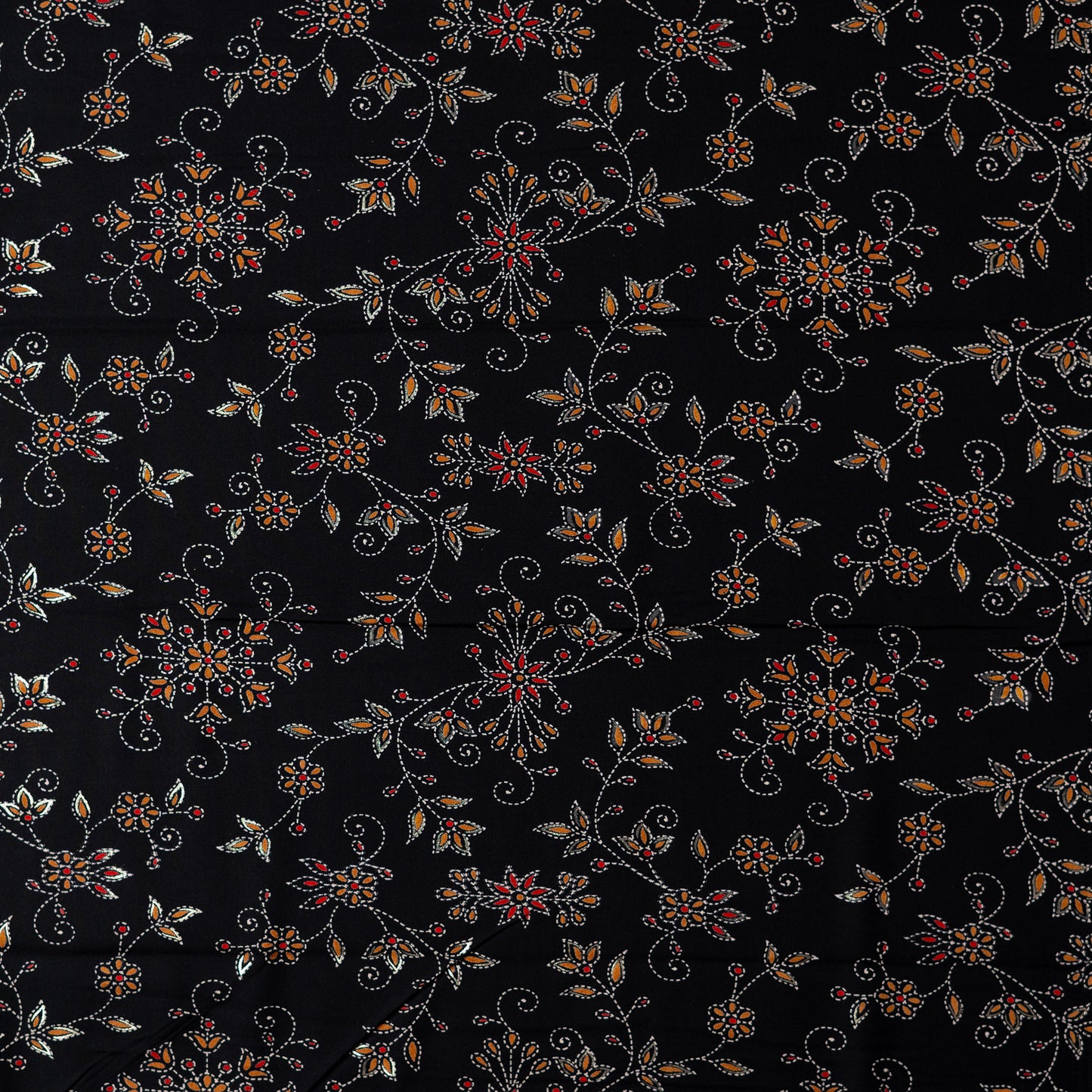 rayon black color fabric with gold color printed design and beautiful floral prints