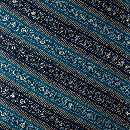 blue color rayon fabric with gold color print design