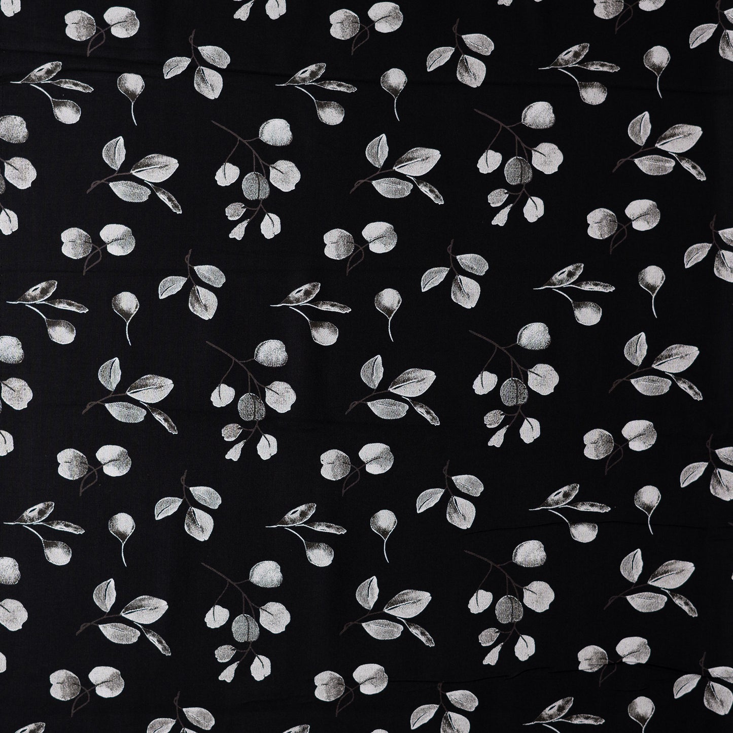 Rayon black color fabric with grey and white color mix prints, suitable for kurti/kurta, tops, or gowns.