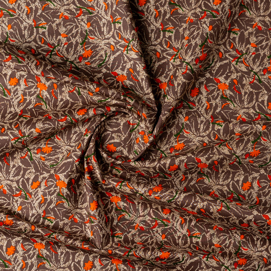 beautiful brown color cotton fabrics with orange, cream and green color prints