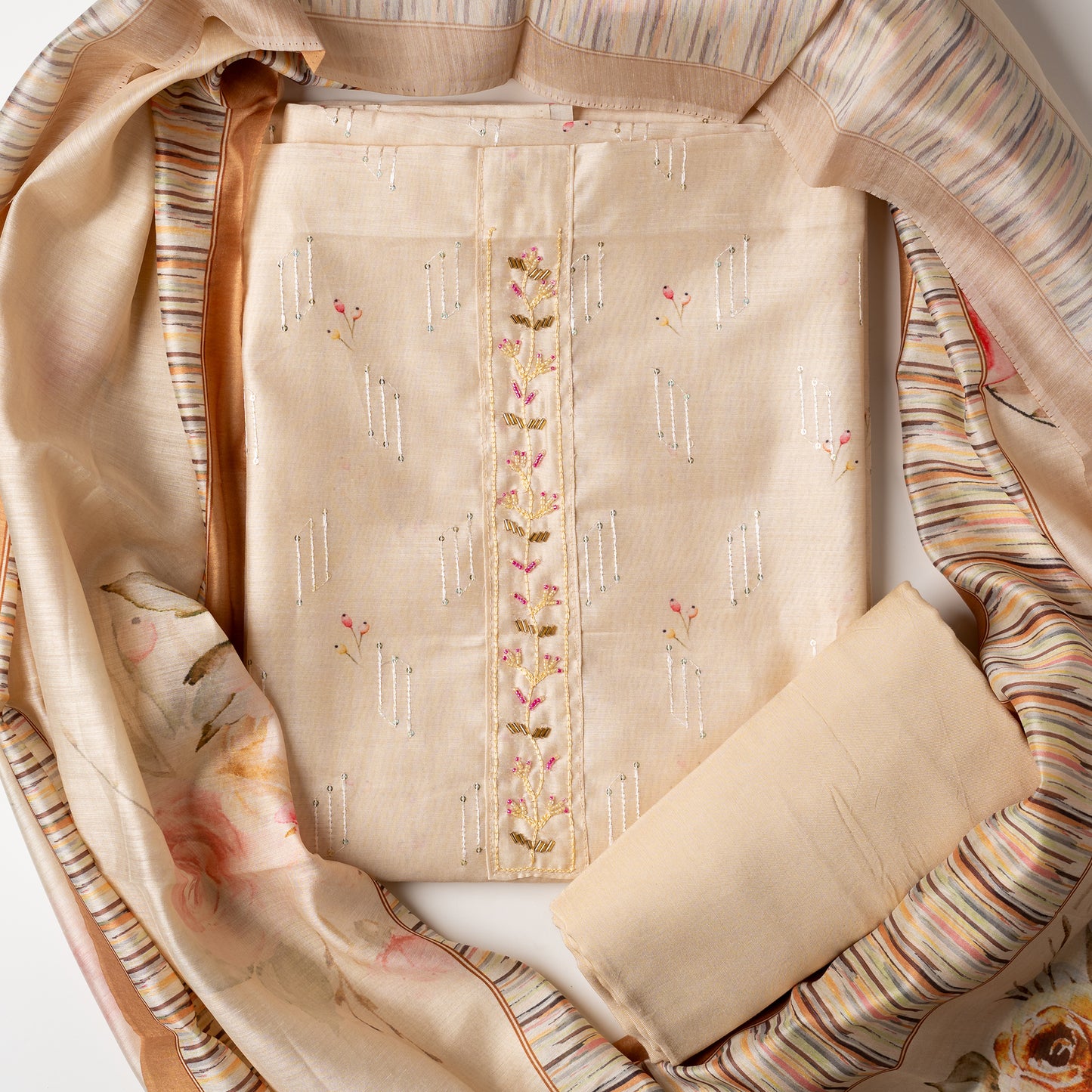 Ivory Silk Dress Material