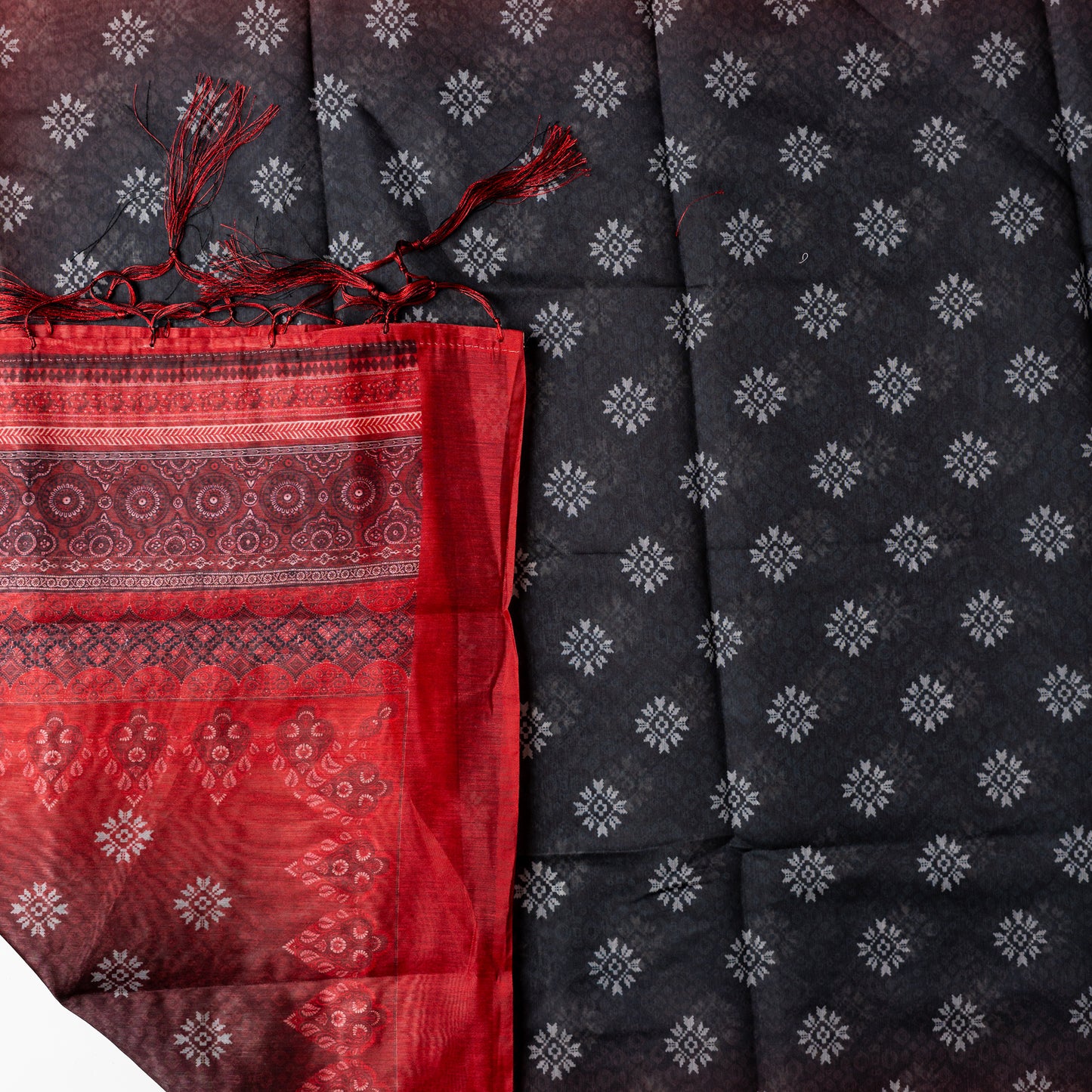 Silk dupatta with digital print and dazzles at the border