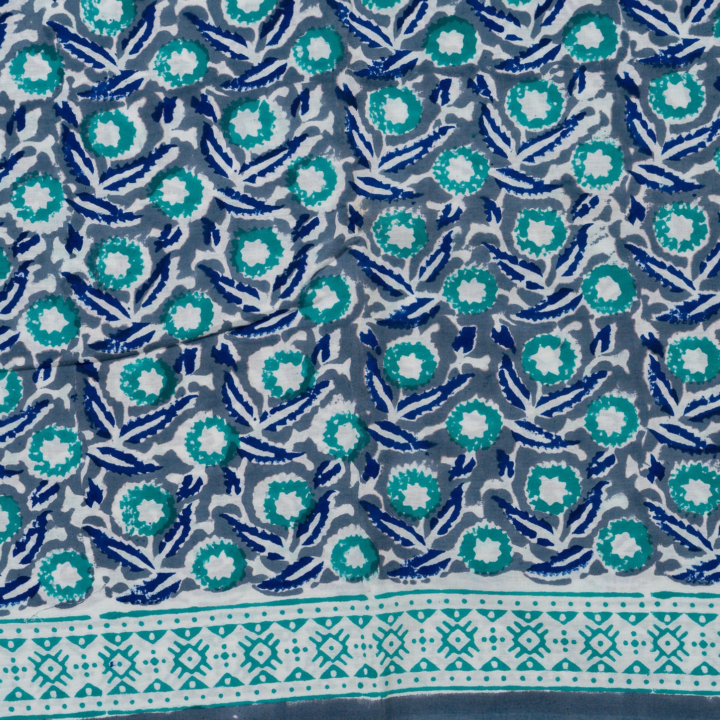 cotton hand block printed dress material in grey color