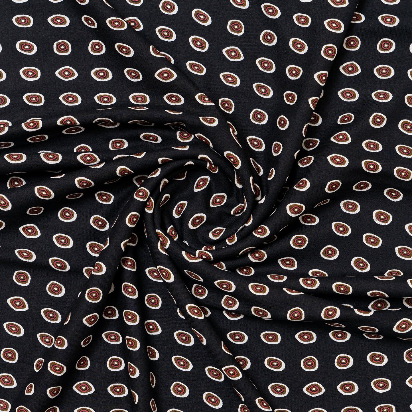 black rayon fabric with round designs