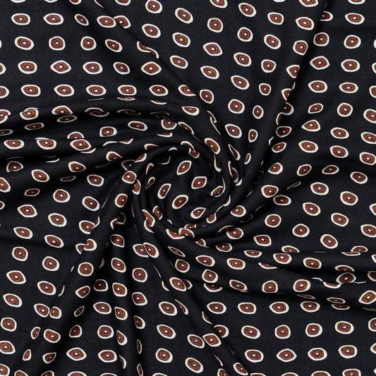 black rayon fabric with round designs