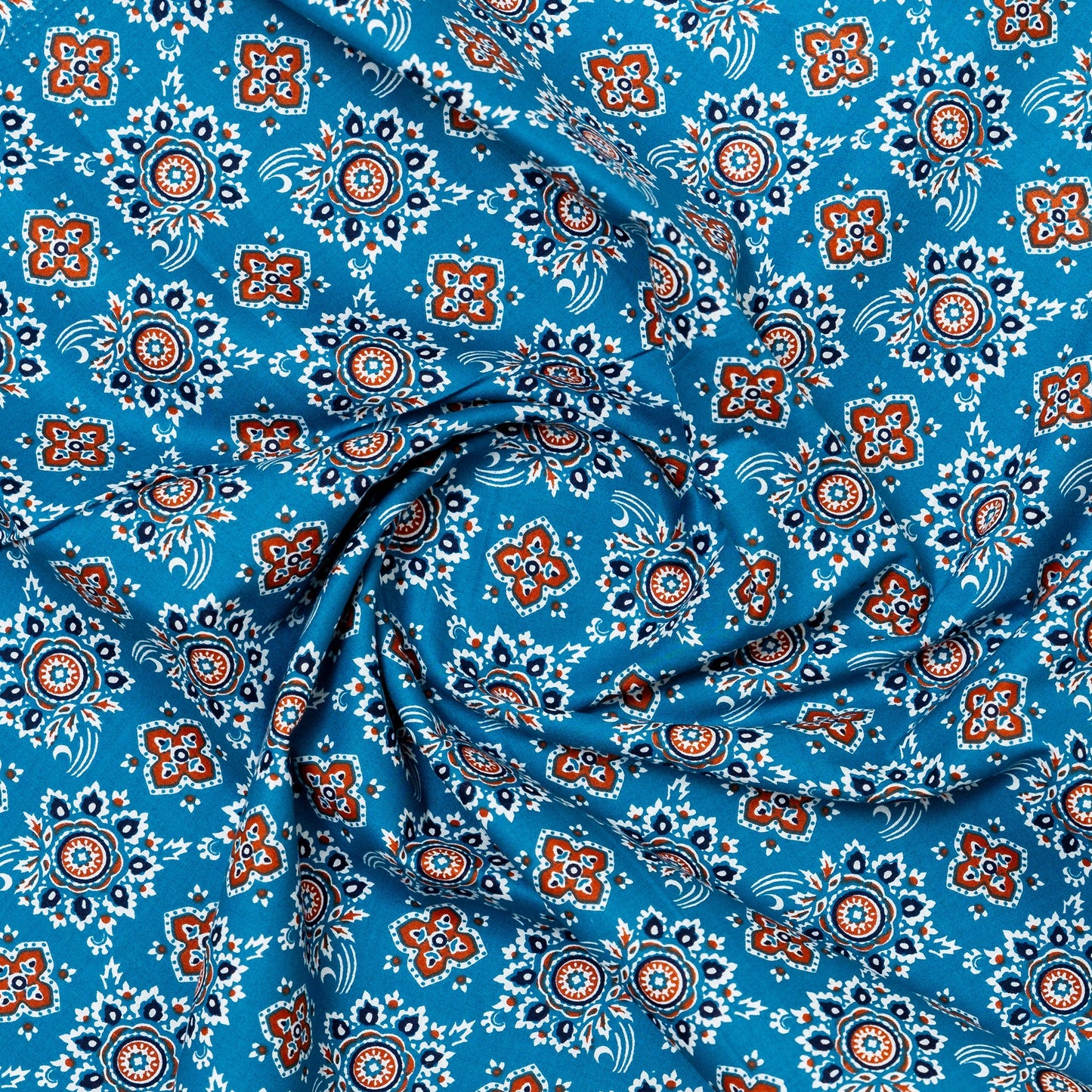 blue color cotton printed fabric