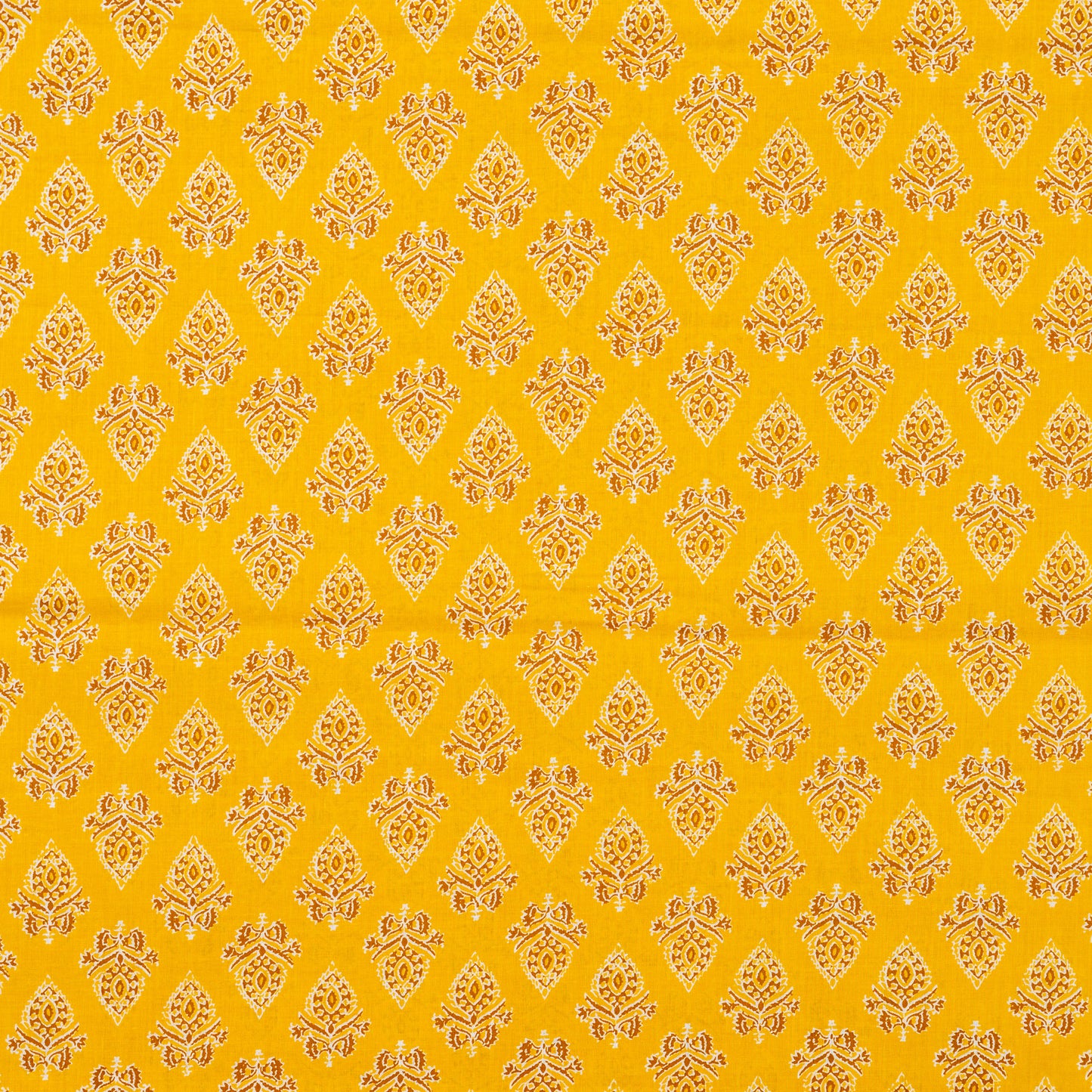 yellow color cotton fabric with print design, suitable for kurti or kurta