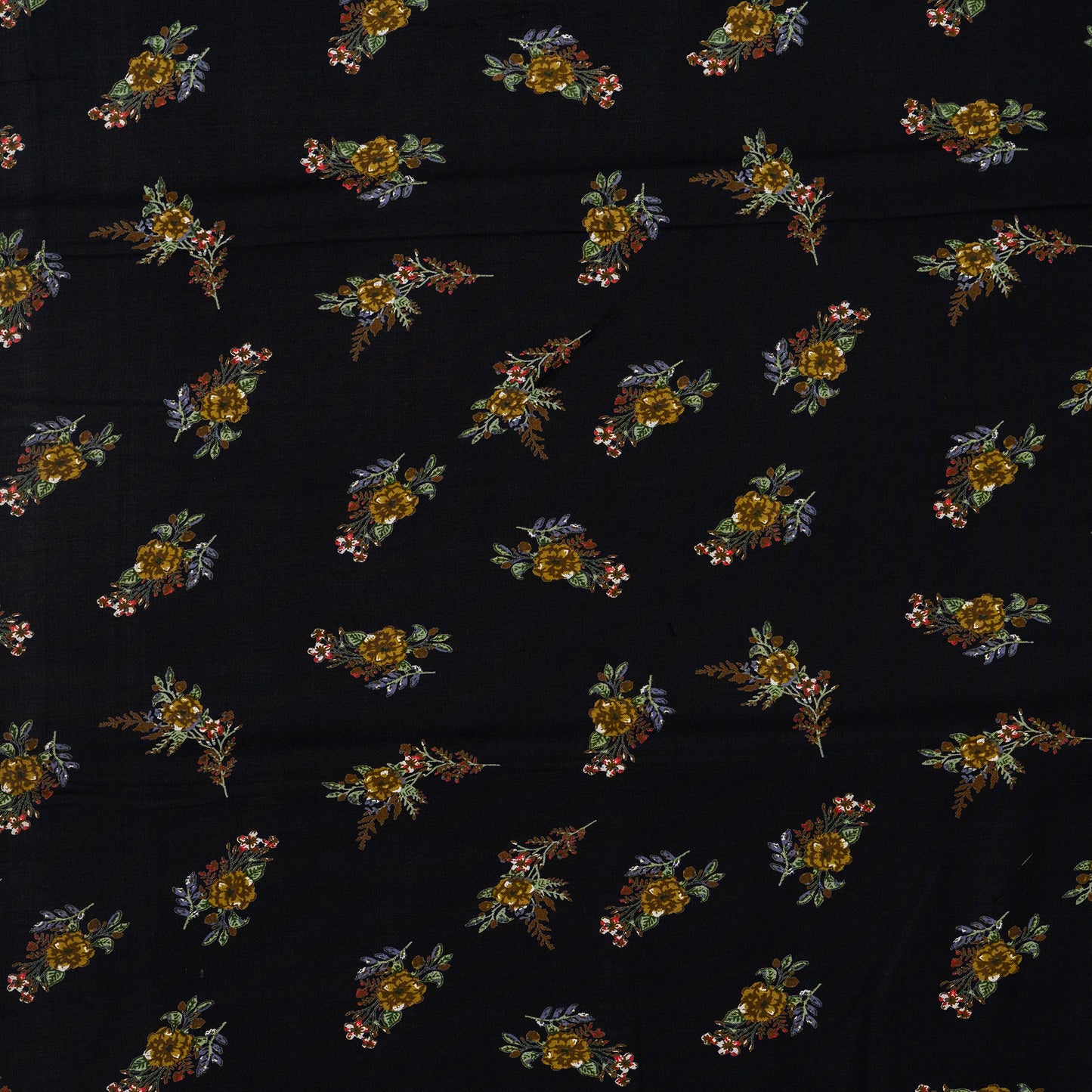 black color rayon printed fabric with floral prints