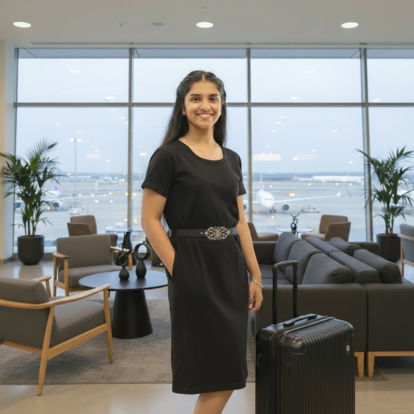 women wearing black cotton short nighty with hands in pocket
