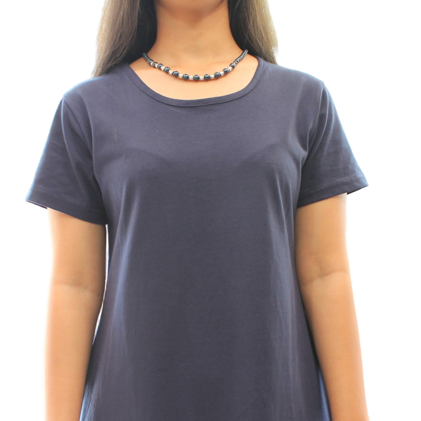 close up view of navy blue color t shirt dress