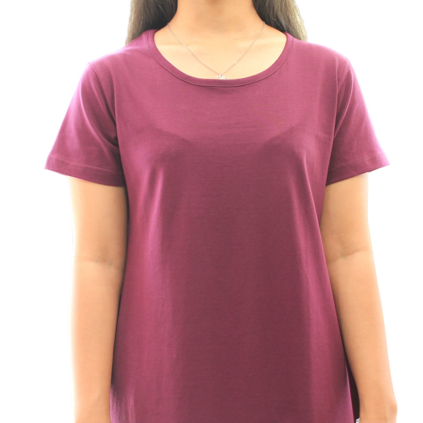 close up view of wine color t shirt dress