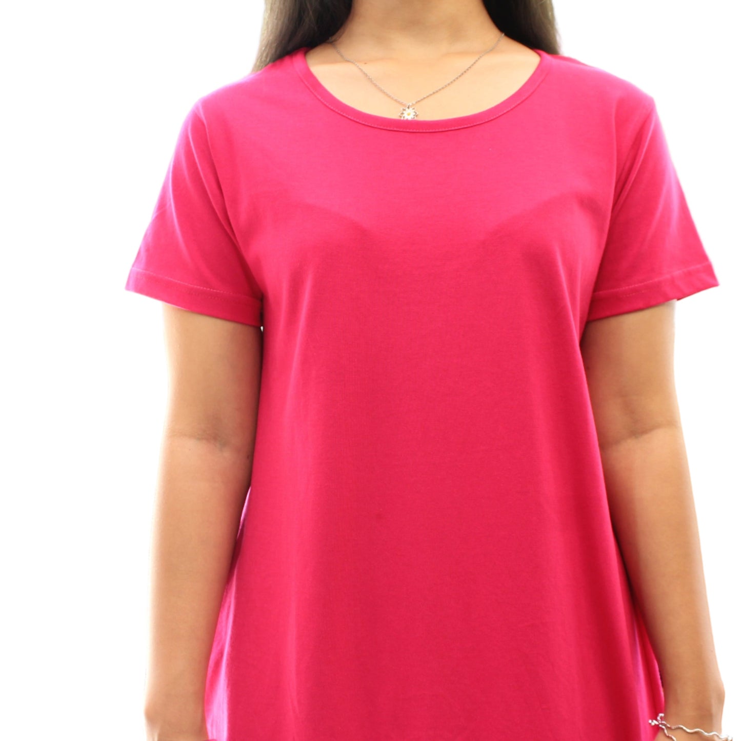 close up view of pink color cotton t shirt dress