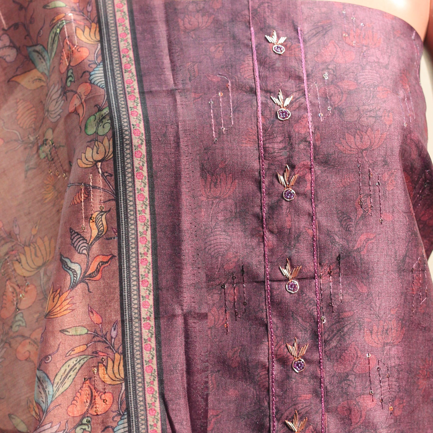 purple color silk printed materials