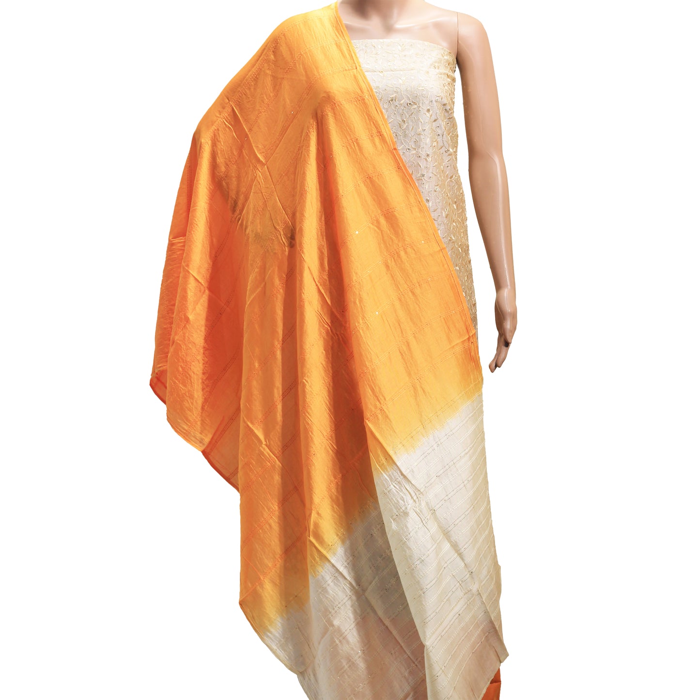 party wear cream orange dress material