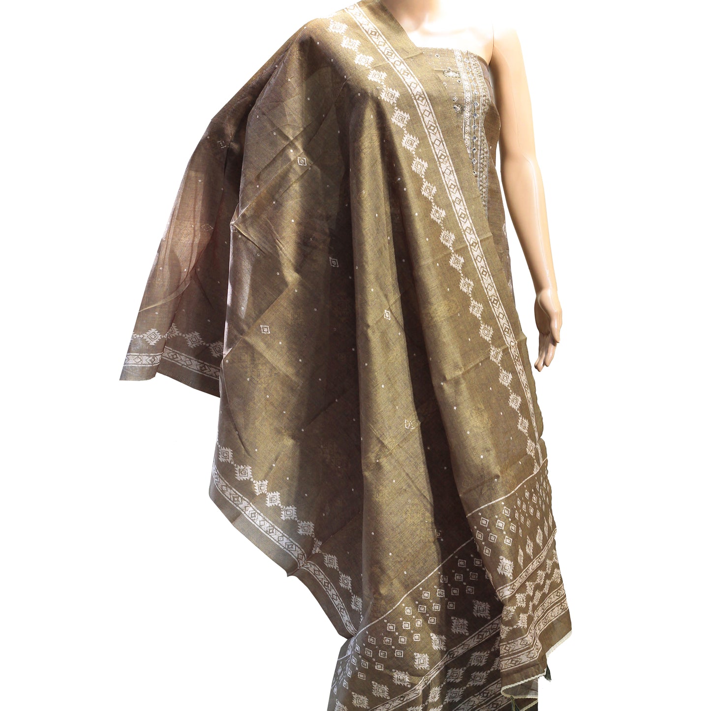 sober party wear dress materials for women in olive green color