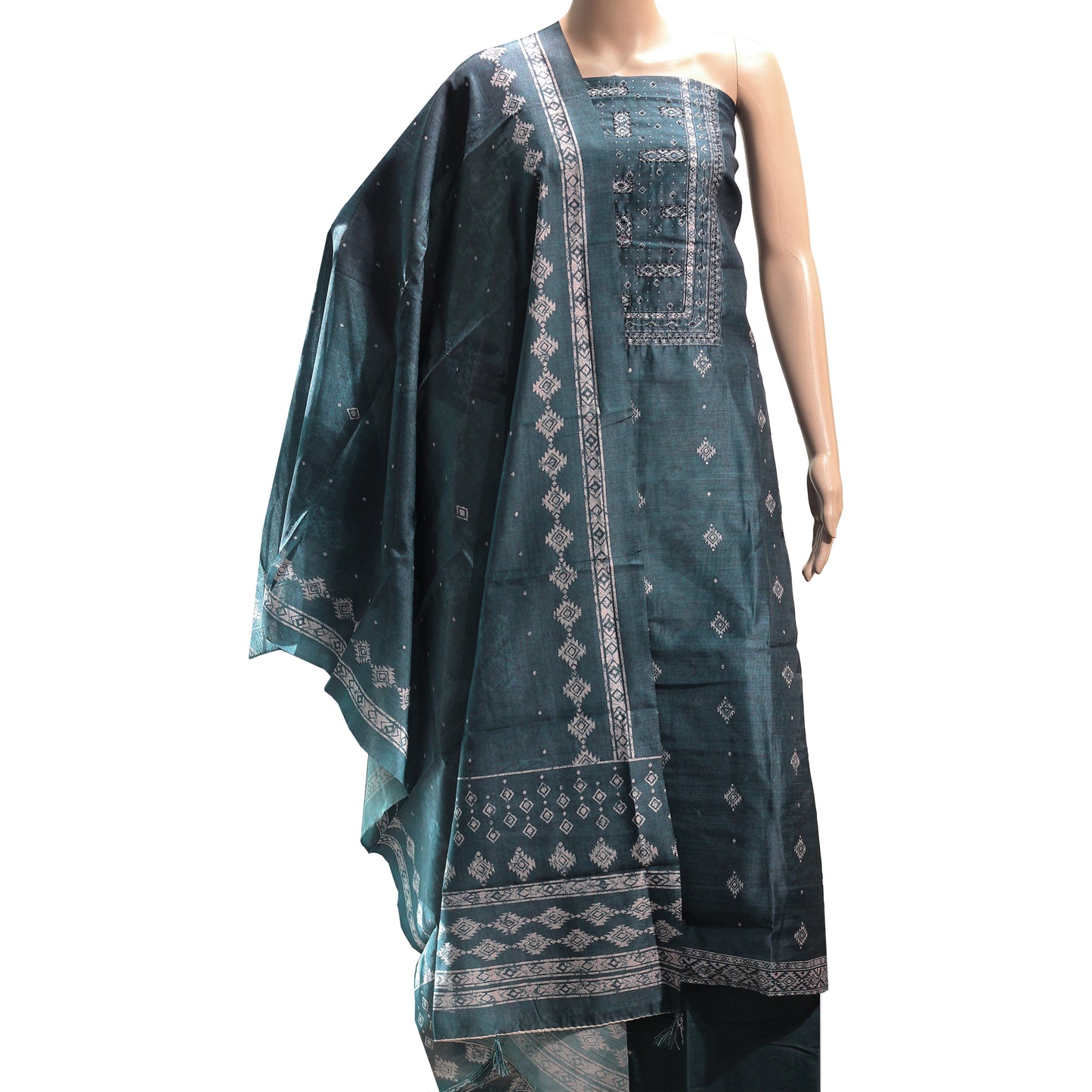 steel blue color unstitched dress material for ladies