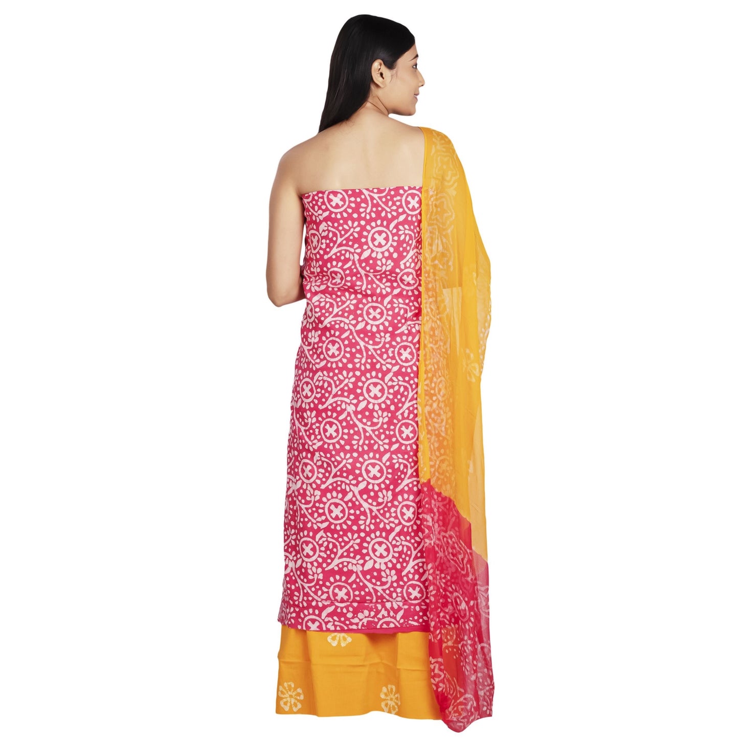Pink Batik Dress Material with Chiffon dupatta