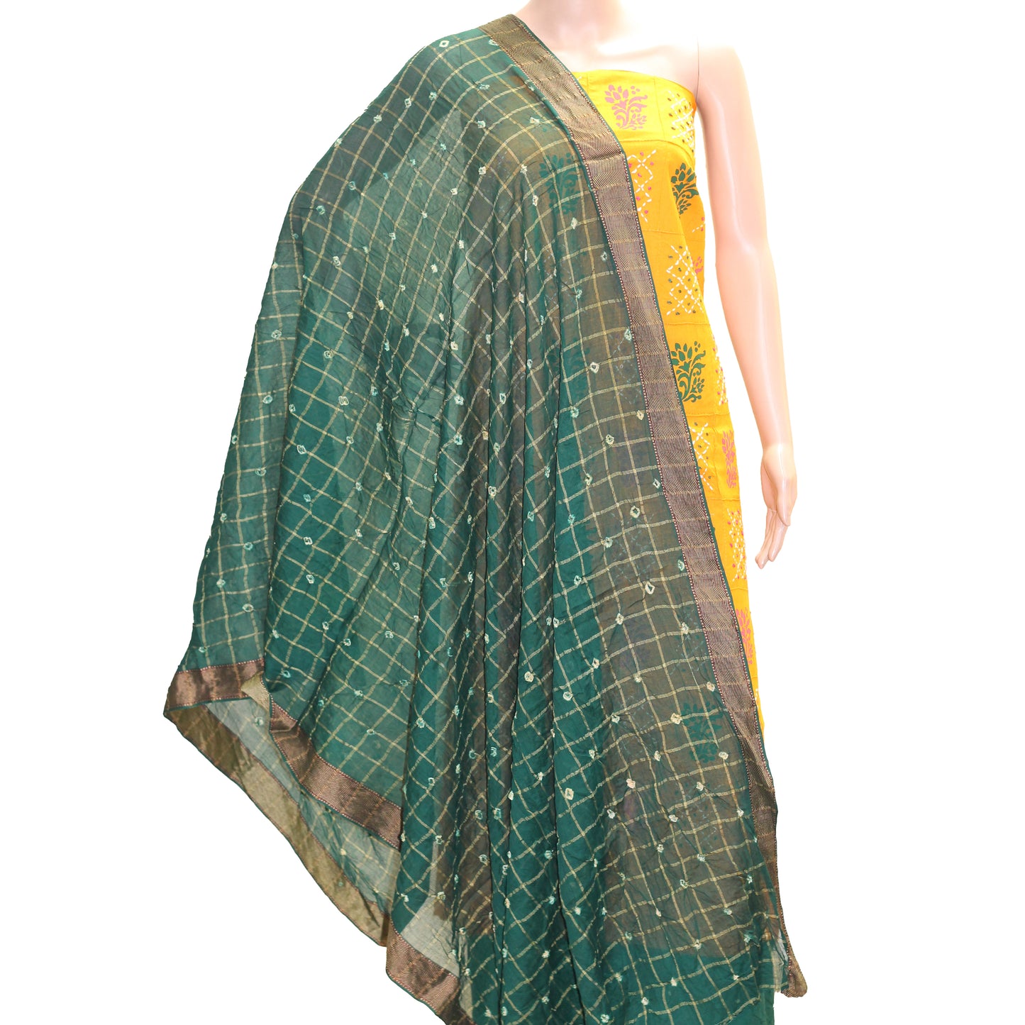Yellow Cotton Bandhani Dress Material