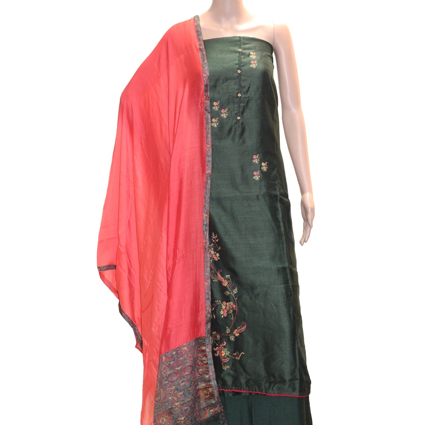 Bottle Green Silk Dress Material