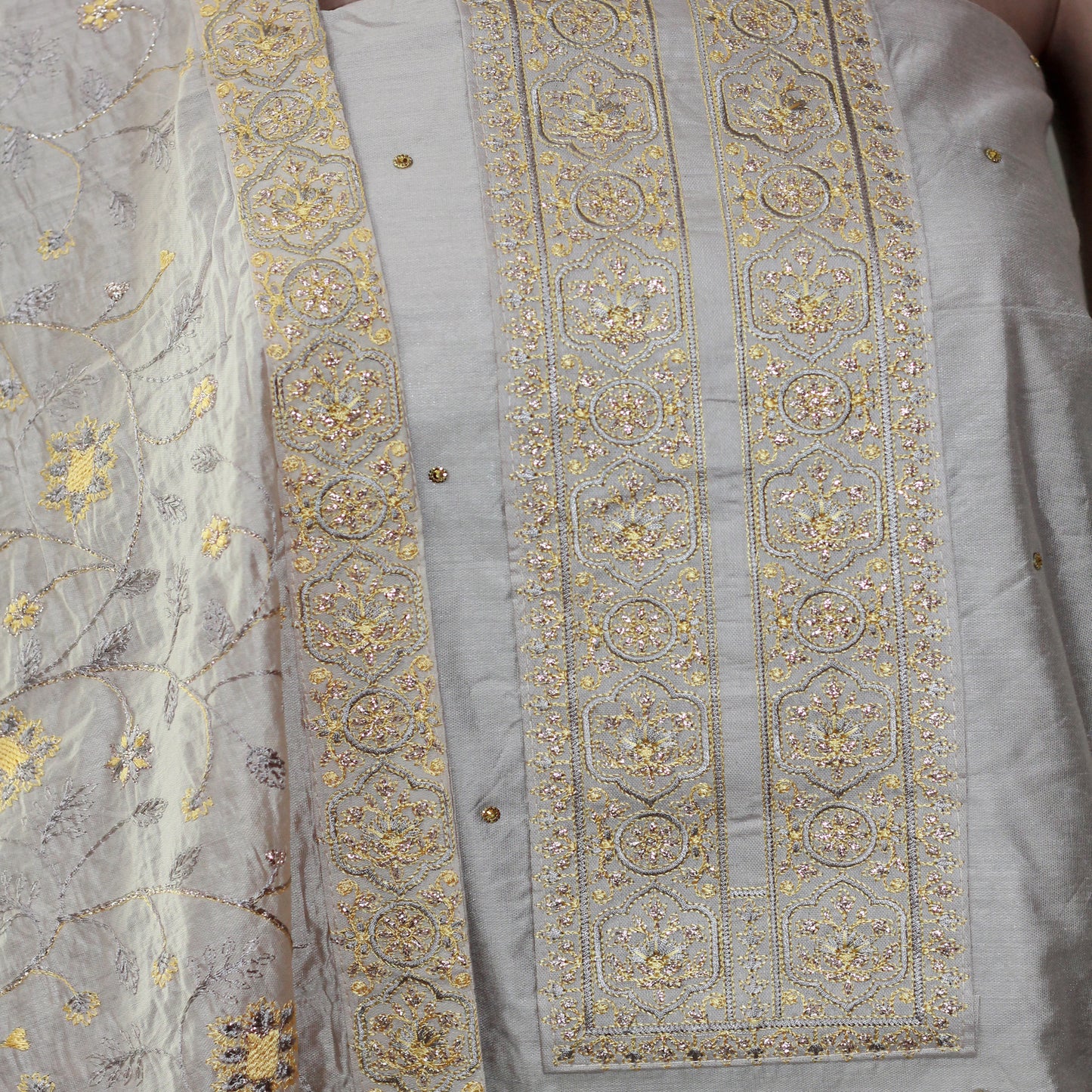 Ivory Silk Party Wear Dress Material