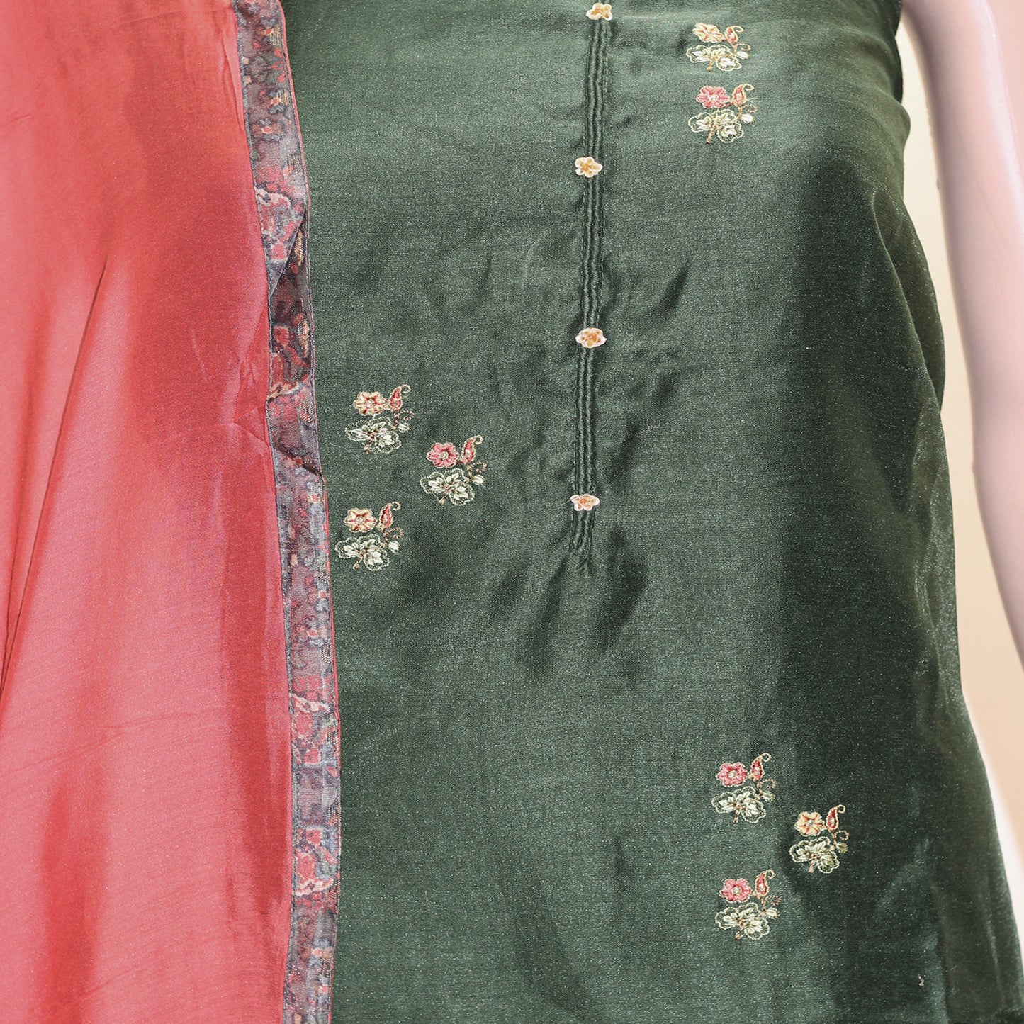 Bottle Green Silk Dress Material