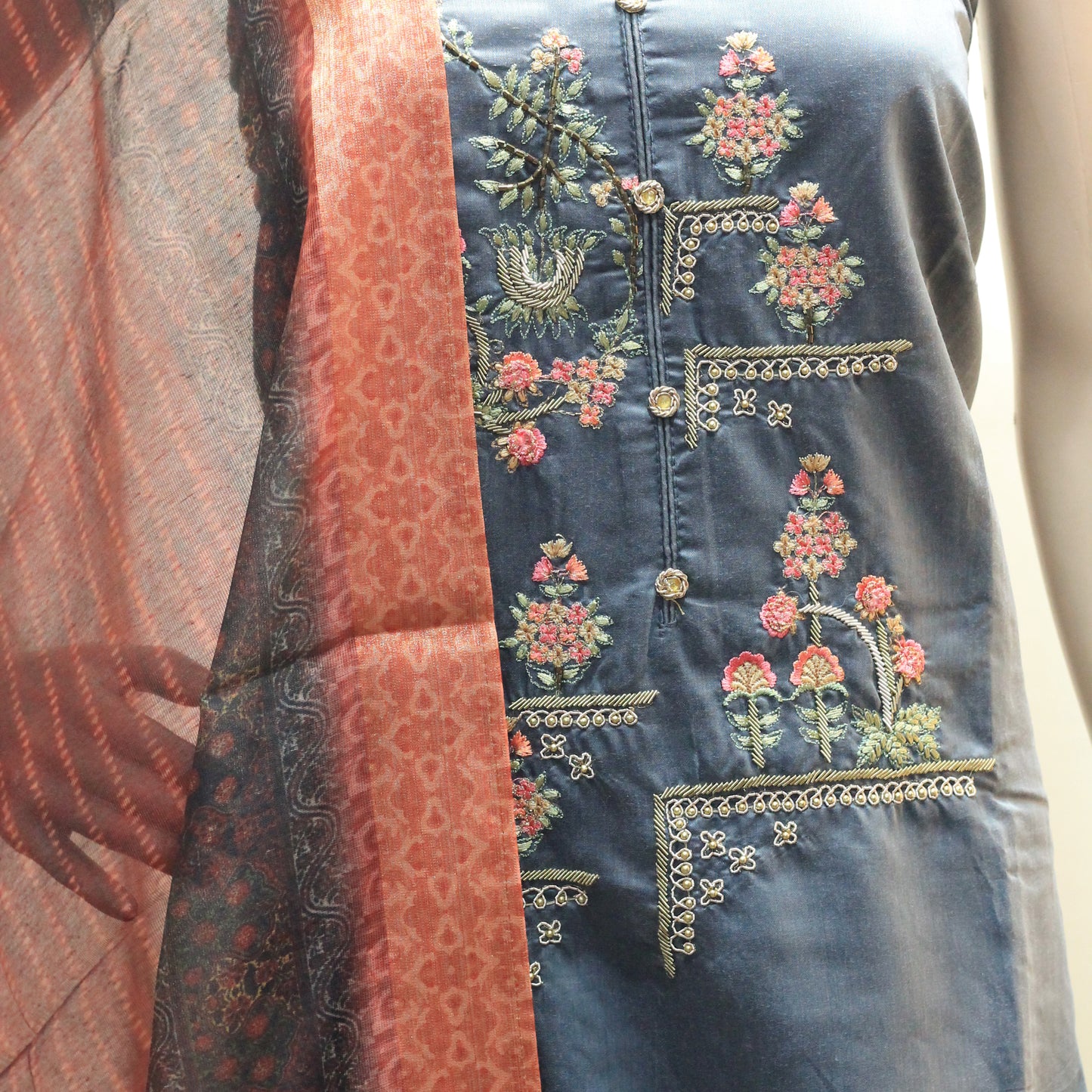 Grey Silk Dress Material